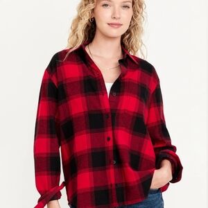 Red Buffalo Check Flannel Boyfriend Button Down Shirt